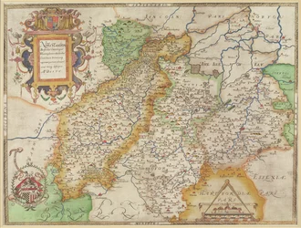 Kort over Northampton og de tilstødende amter, fra "Atlas of England and Wales", 1576 (kobberstik)